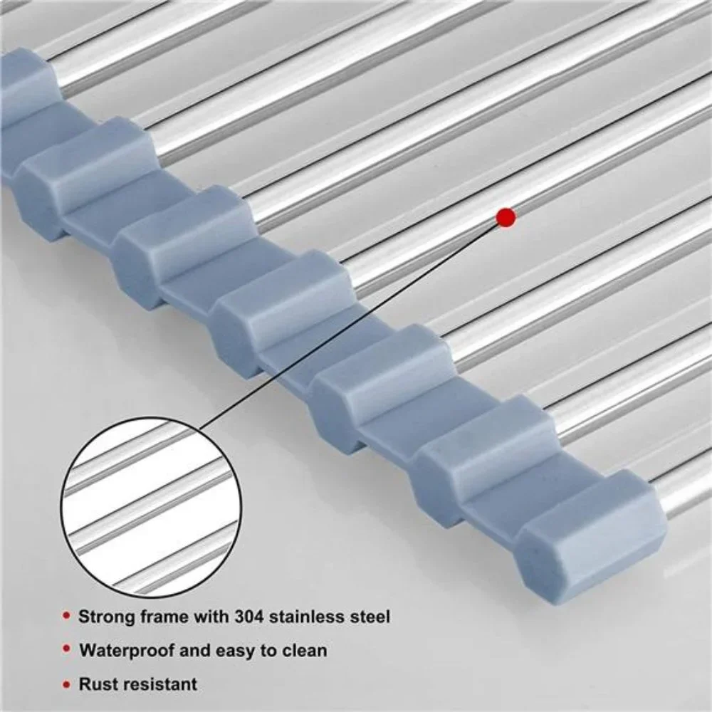 Roll Up Sink Drying Rack, Foldable Dish Drainer, Gray (17.5''x11.8'')
